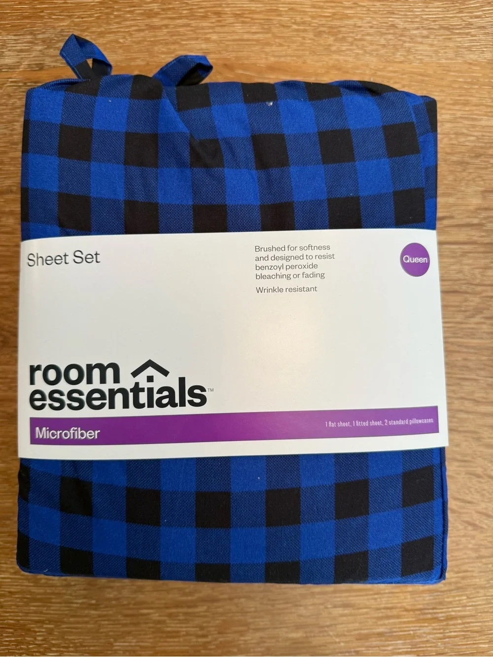 Room Essentials Queen Microfiber Sheet Set - Blue and Black Buffalo Plaid